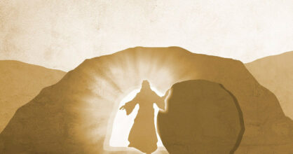Jeesus kävelee ulos haudastaan.