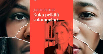 Judith Butlerin kirjan kansi. Taustalla naisen kasvot, jotka on koottu useista kasvoista.