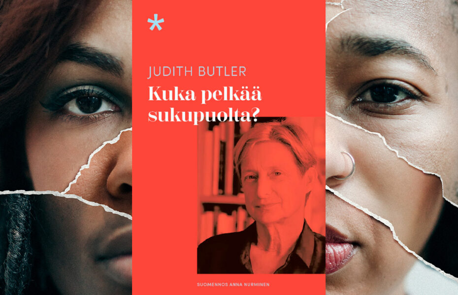 Judith Butlerin kirjan kansi. Taustalla naisen kasvot, jotka on koottu useista kasvoista.