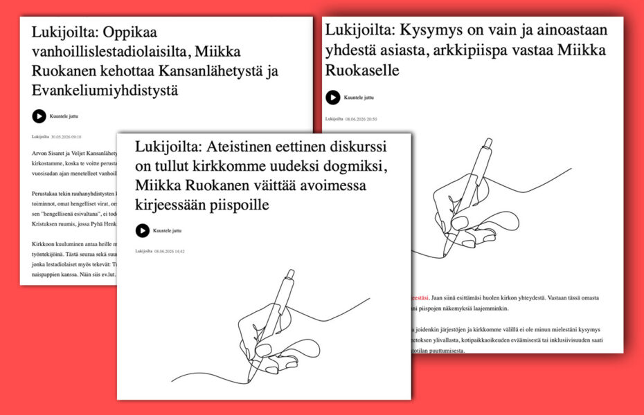 Kuvakaappauksia lehtiartikkeleista.