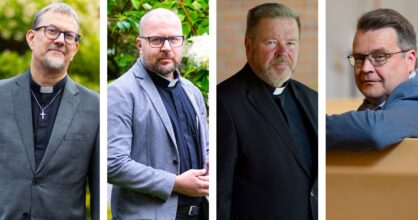 Neljään osaan jaettu kuva, jossa on jokaisessa osassa pappi.