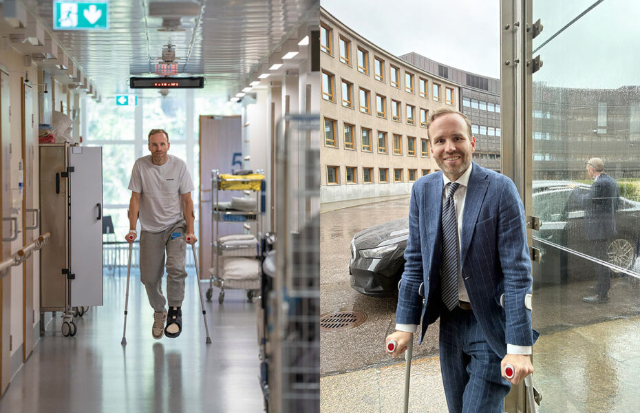 Mika Poutala kävelee kepeillä.