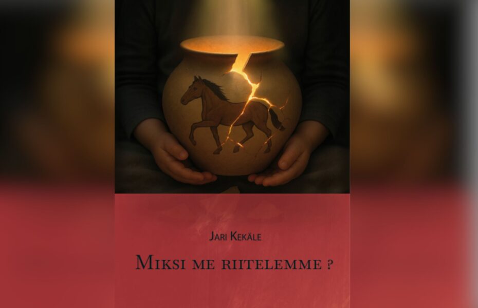 Kirjan kansi, jossa on otsikko "Miksi riitelemme". Kannessa on käsien pitämä särkynyt ruukku, jossa on hevosen kuva.