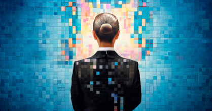 Piirros naispapista. Hän on selin, ja hänellä on hiukset nutturalla.