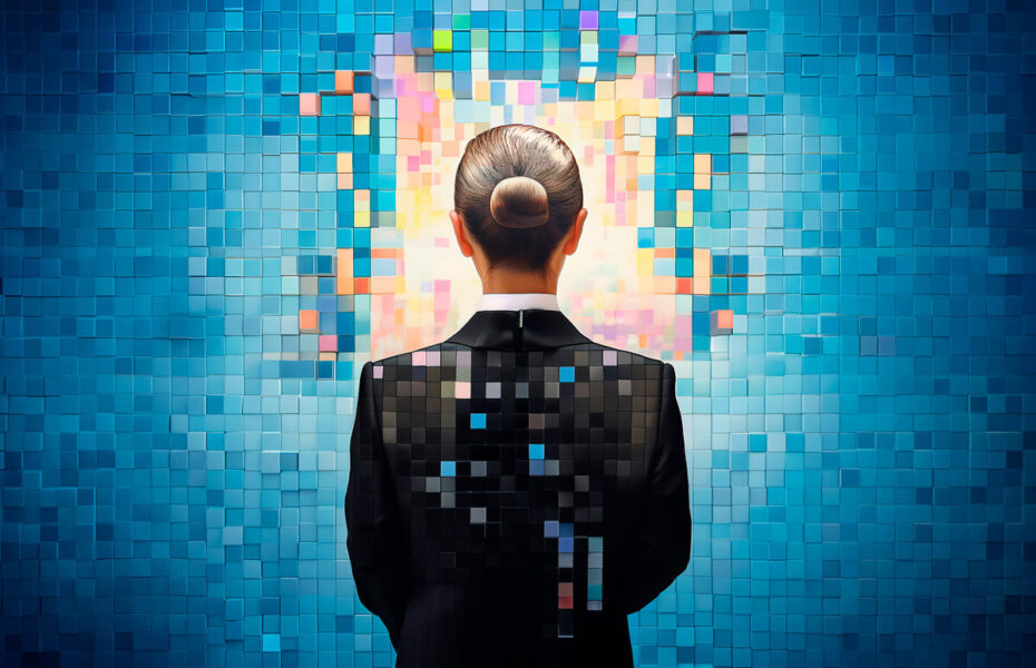 Piirros naispapista. Hän on selin, ja hänellä on hiukset nutturalla.