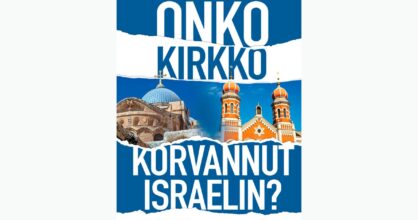 Kansi, jossa on vierekkäin kirkkorakennus ja synagoga.
