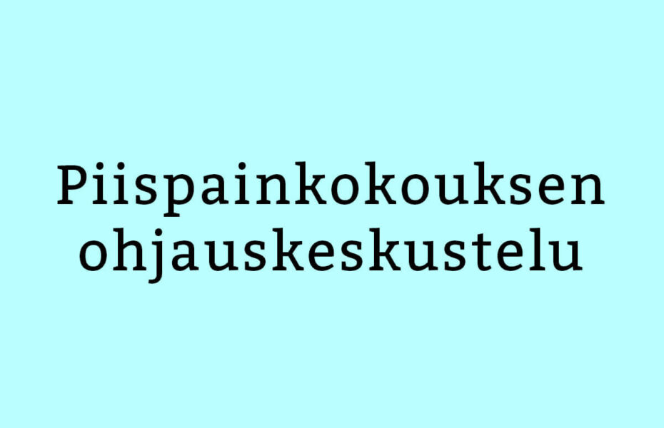 Vaaleansininen tausta, jonka päällä on teksti: Piispainkokouksen ohjauskeskustelu.
