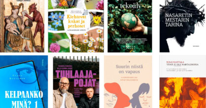 Kirjan kansia rivissä.