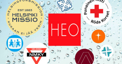 Yhdistysten, kuten Suomen Punaisen Ristin ja HelsinkiMission, logot.